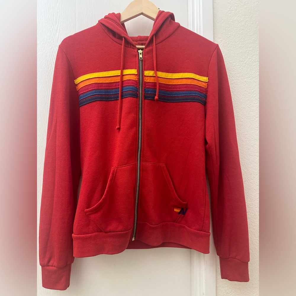 Aviator nation Red Hoodie with Striped Design